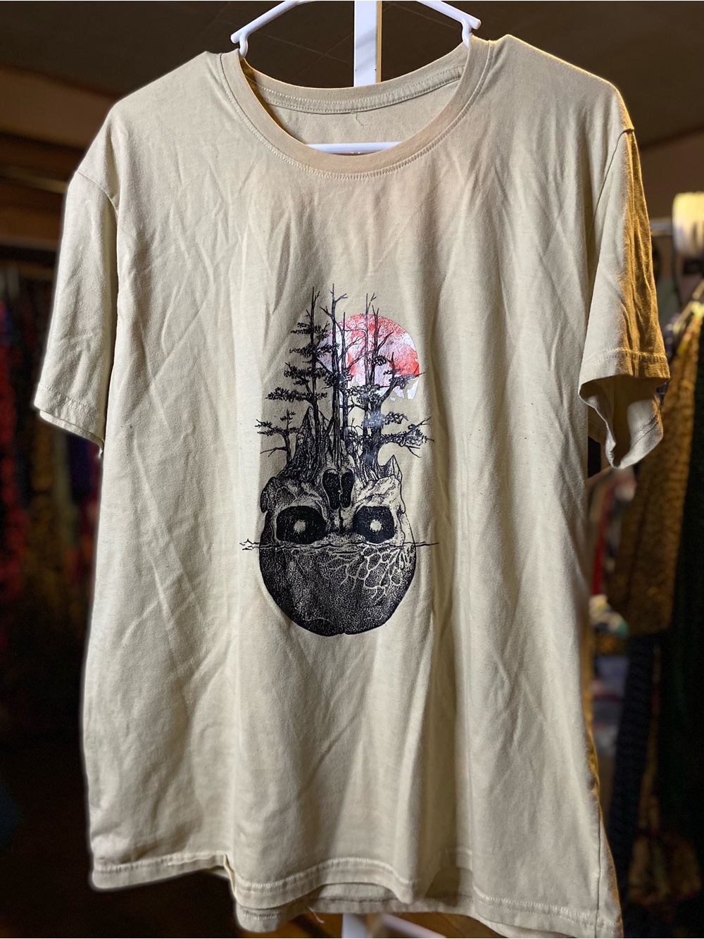 Cream Skull & Forest with a blood moon - creepy - haunted